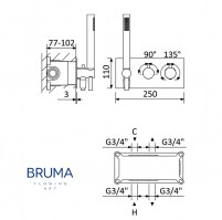 MEDIDAS TERMOSTATICA BAÑO-DUCHA EMPOTRADA LUSITANO BRUMA